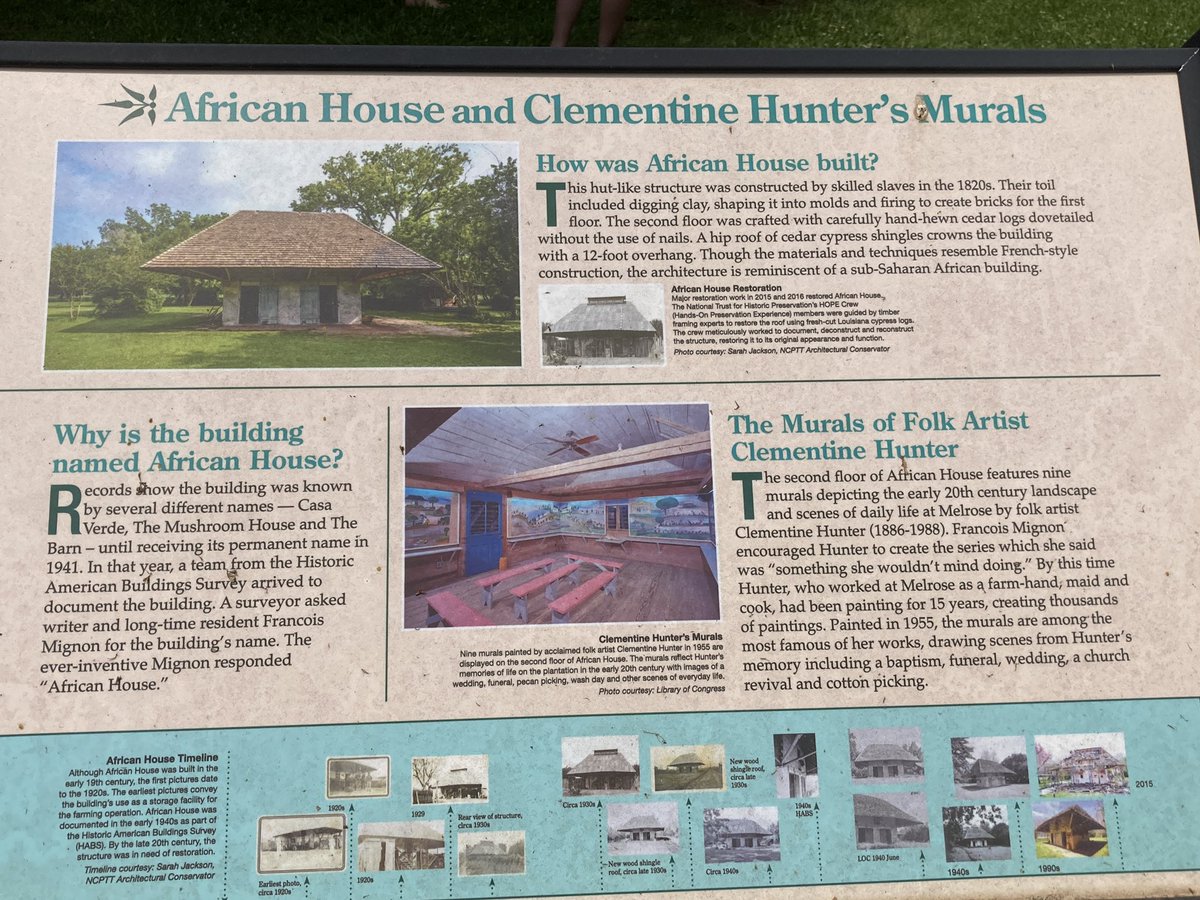 A_H_L_P's tweet photo. A great day of landscape tours! This is the African House at Melrose Plantation, which houses amazing murals by Clementine Hunter. https://t.co/MQwu56Iu5D