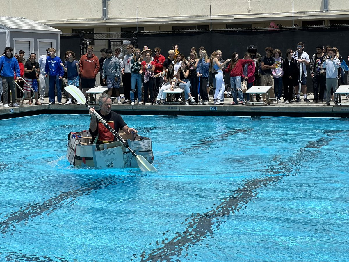 PVHS_PVIT's tweet photo. Great #cardboardboat race with our own Mr. Warren in the final heat! @PVHS_Seakings try to keep their captain afloat with their best design. #megafun @pvpschools @PenEdFoundation @PVPeninsulaNews https://t.co/RNAepLsTup