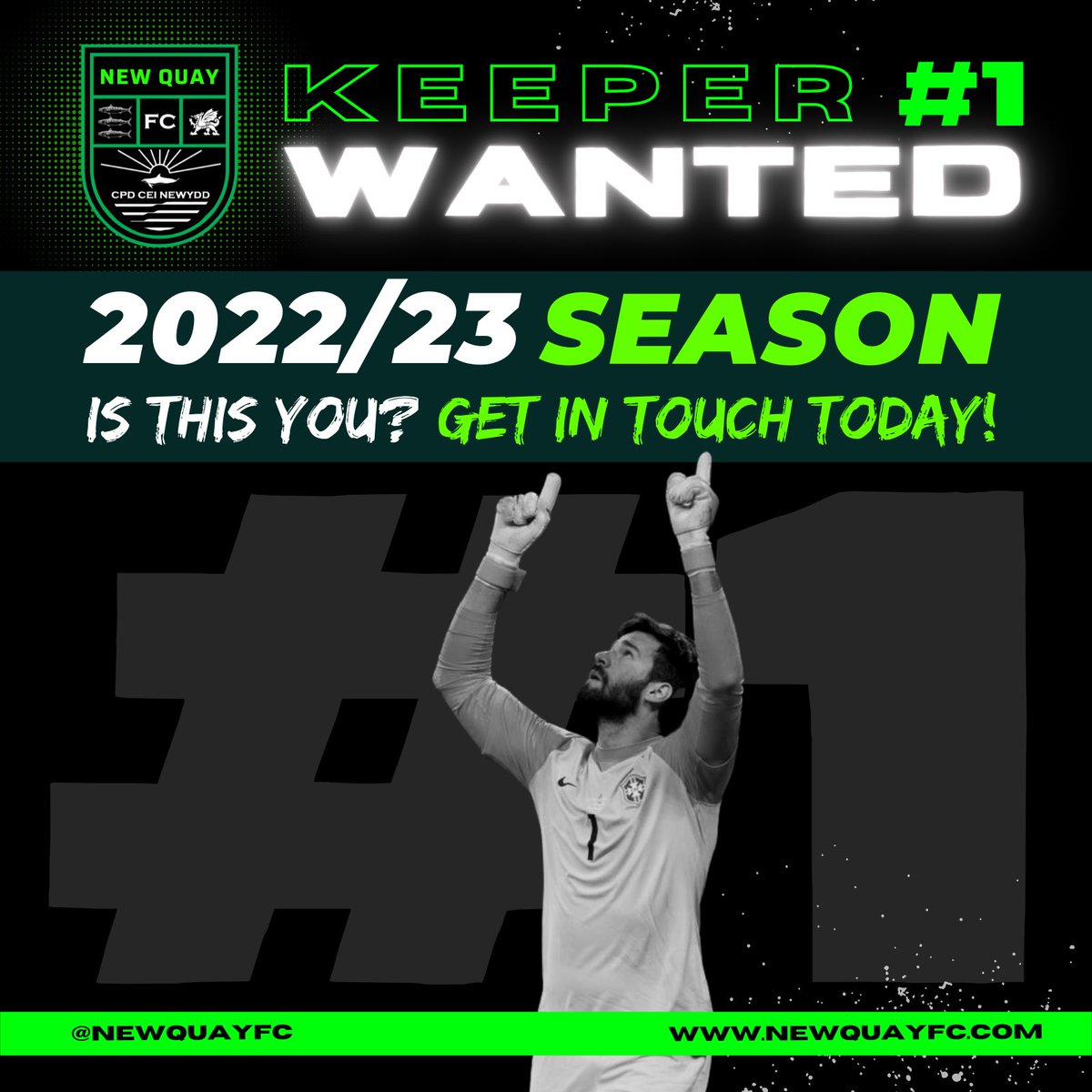 KEEPER WANTED!

We’re looking for an Experience Keeper to join the Senior Mens' Team for the 2022-23 Season.

Is this you? Get in touch today!

@NEWQUAYFC 

Email: Charles<a href="/NewQuayFC/">New Quay FC</a>.com
Mob: 07593669734

Training Thur: 6.30pm-8pm, Parc Arthur, New Quay

<a href="/SCards_Football/">Ceredigion League</a>