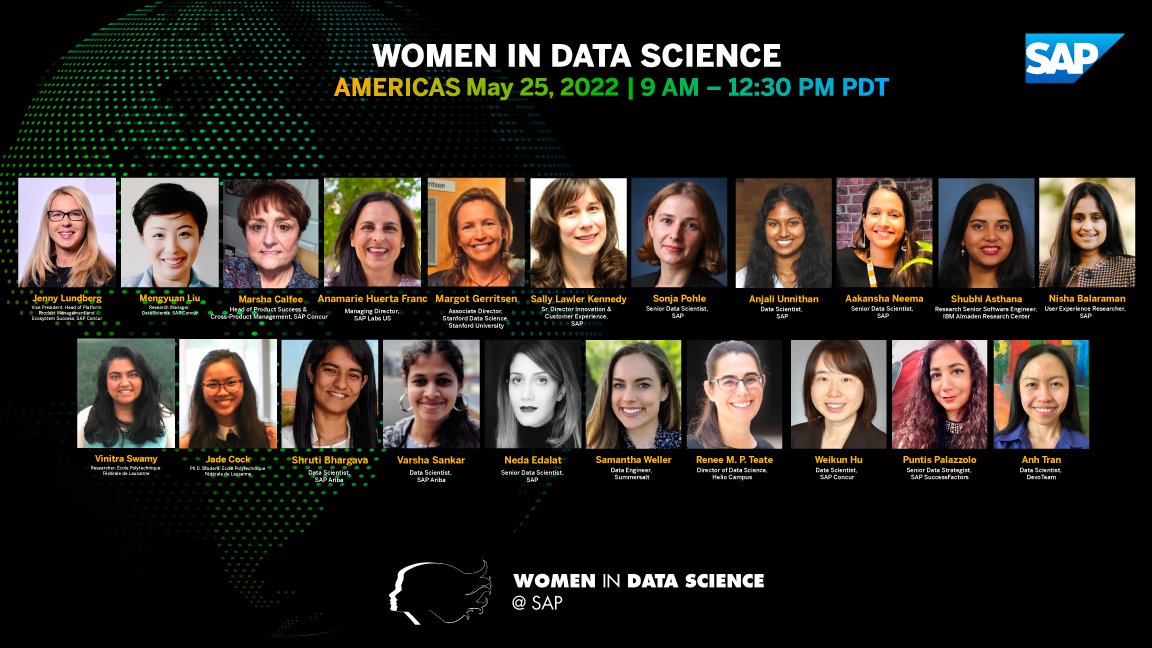 The WiDS @ SAP Americas team is thrilled to present this incredible lineup of speakers this coming Wednesday, May 25th.🎉

Register for the upcoming virtual conference if you haven't already!! 👉 events.sap.com/sap-purpose-ne…