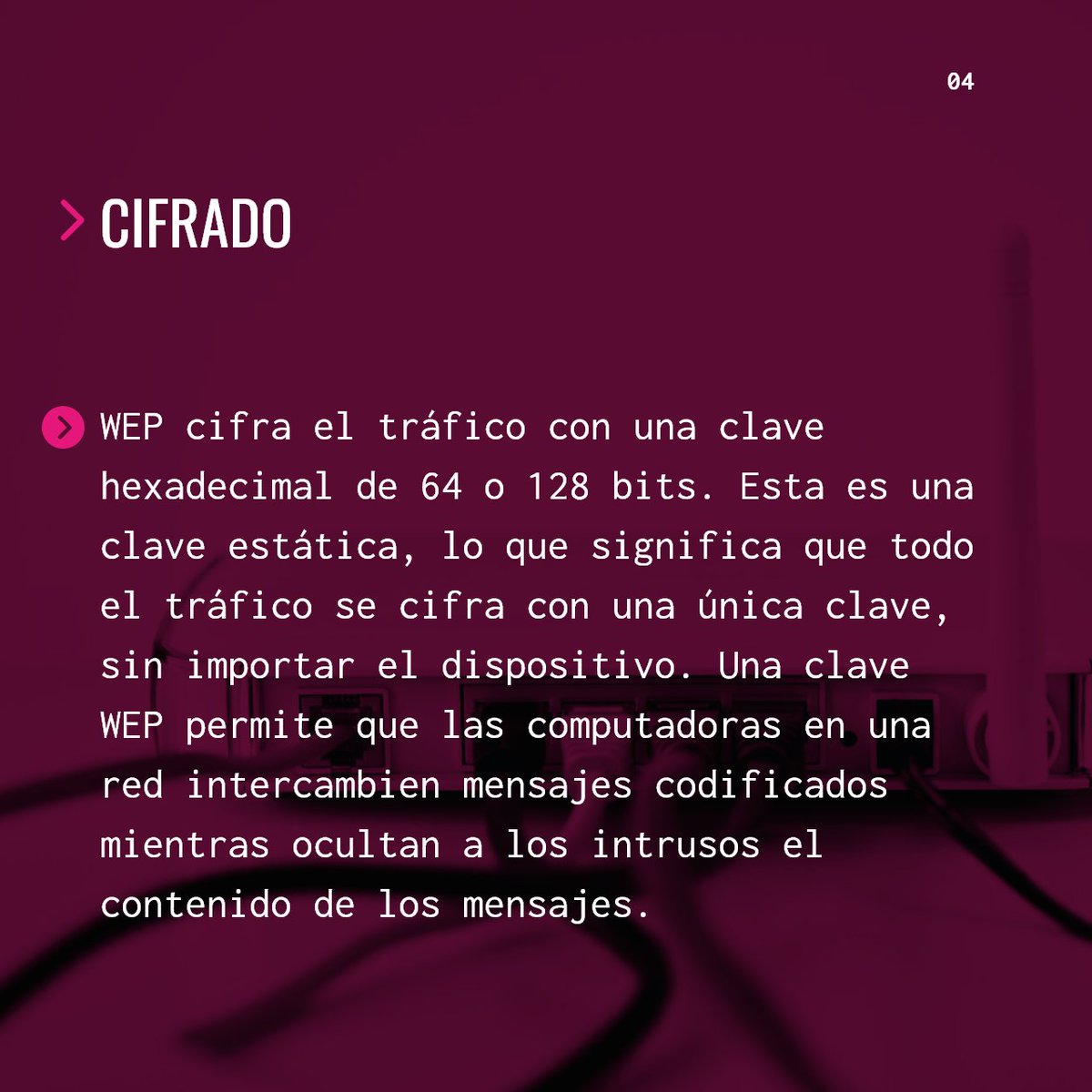 La Privacidad Equivalente por Cable (WEP), es un protocolo de seguridad para una Red de Área Local Inalámbrica (WLAN) definido en la norma IEEE 802.11b. La WEP está diseñada para proporcionar a una red inalámbrica LAN seguridad comparable con el que recibe una línea cableada LAN