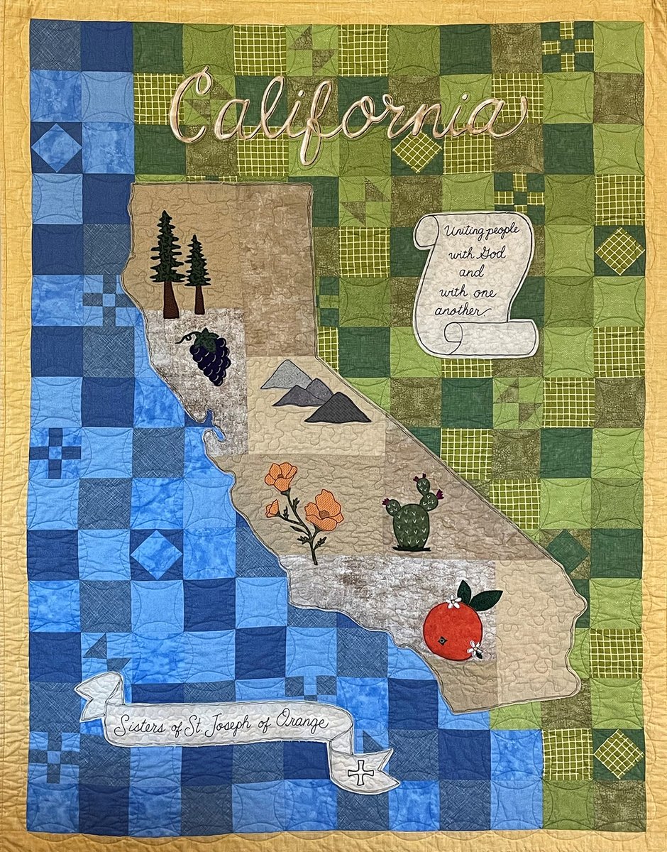 ITEM 400 - CSJ California Quilt - Inspired by our heritage, this quilt features iconic imagery of the state where sisters have served from top to bottom.  You can bid on it until 5 pm Saturday with proceeds supporting our ministries. Visit:  bit.ly/AG22auction
