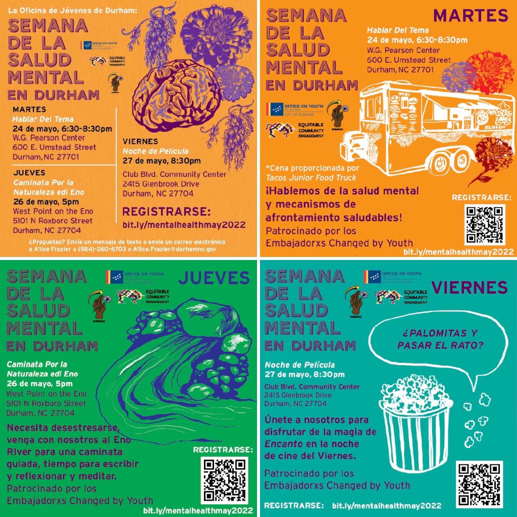 ¡Estamos muy emocionados con nuestra Semana de Salud Mental y esperamos que todos ustedes también! ¡La semana de Conciencia de Salud Mental es la próxima semana y queremos que todos ustedes vengan a pasar tiempo con nosotros para desestresarnos!