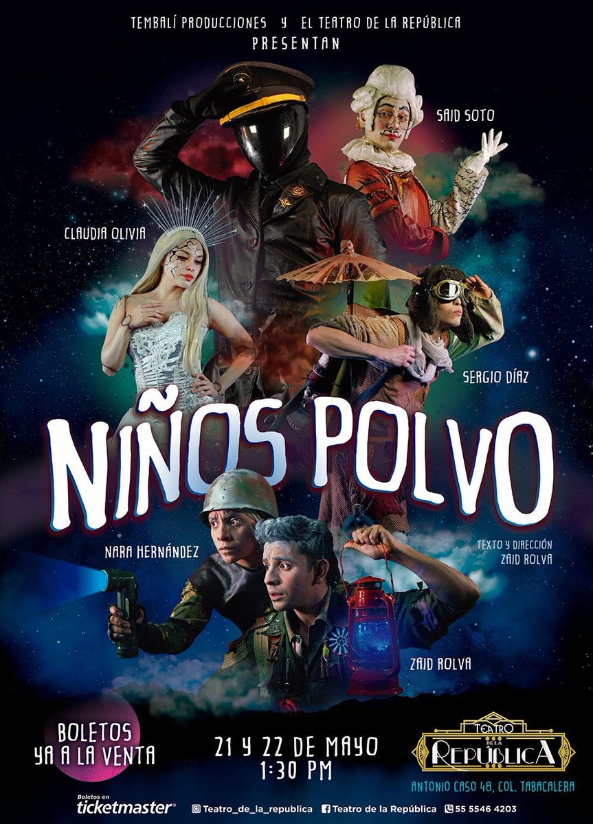 Este sábado 21 y domingo 22 de mayo se presenta en el Teatro de la República Niños polvo, texto y dirección de Zaid Rolva.

Obra teatral que reflexiona sobre la importancia de mantener los recuerdos e ilusiones en tiempos de guerra.

Detalles. 🧵👇🏼