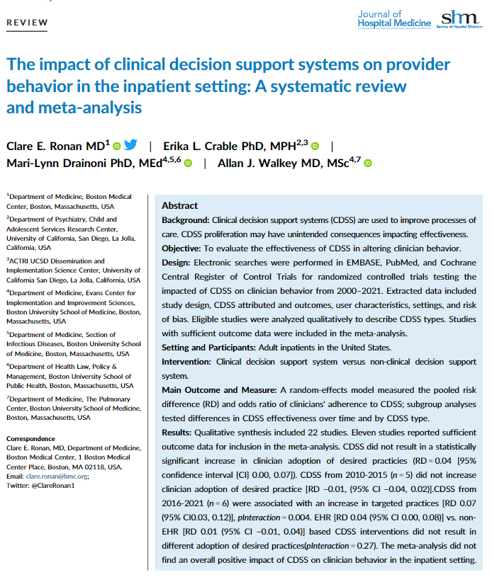 Pop-up notifications❗ 
Pager notifications 📟 
Automated email messages📨 

Do clinical decision support systems impact clinician behavior?? The answer will surprise you 👉 bit.ly/39HwFb3