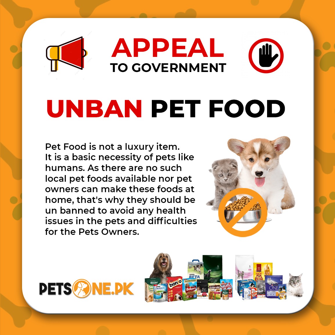 PetsOnepk's tweet photo. Pet food is not a luxury item. It is a basic necessity of pets like humans. As there are no such local pet foods available nor pet owners can make these foods at home. #unban_petfood #pets_food_is_not_a_luxury #pets_needs_food #unban_pet_food https://t.co/Ber4JjenK7