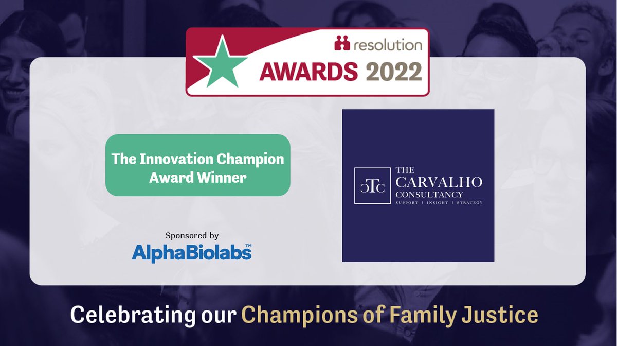 ResFamilyLaw's tweet photo. Congratulations to @AnnmarieCarvy who has won the Innovation Champion award at the #ResolutionAwards.
Sponsored by @AlphaBioLabs
#ResConf22 https://t.co/YRQxpafipk