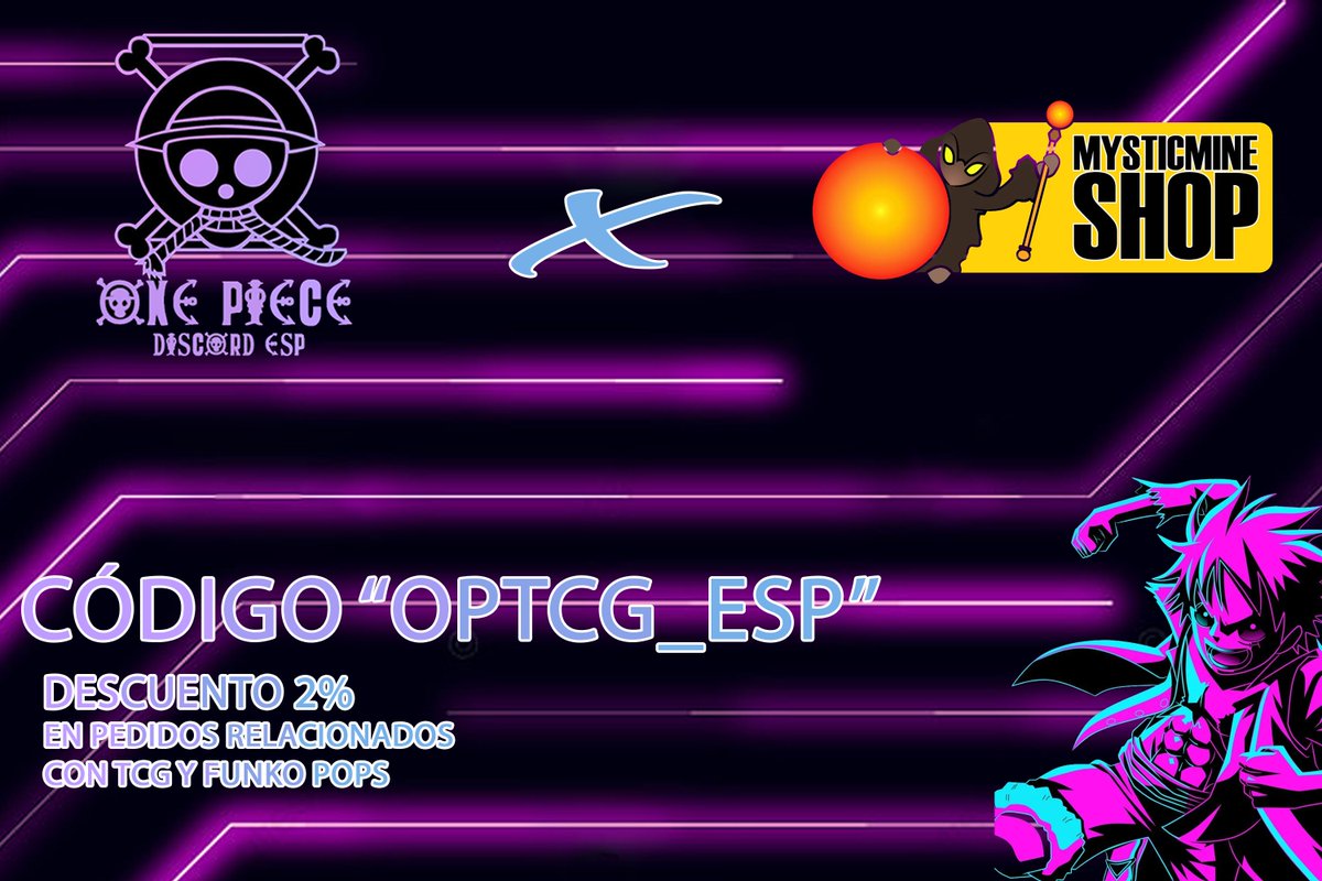 OnePieceTCGESP's tweet photo. Hola Nakamas @Mysticmineshop se une a nuestra tripulación. ¡Si aún no habéis reservado ya ahora con @Mysticmineshop tenéis un código de descuento "OPTCG_ESP" con un 2% en todas las compras de TCG y funkopops! https://t.co/HEH3DD82Fy