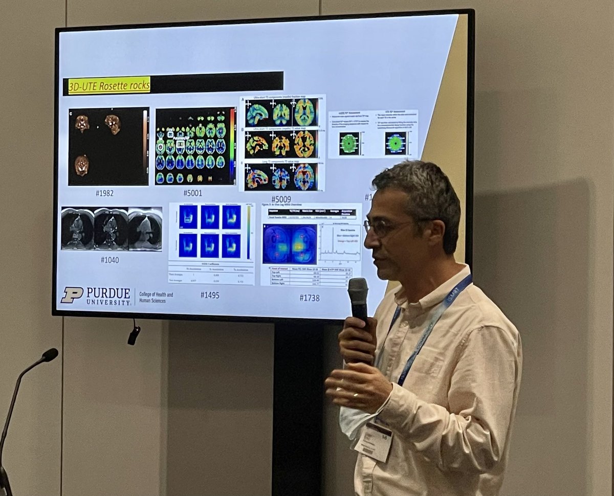 We would like to highlight the outstanding work of our amazing mentor and profesor @uzemye! He presented at the #ISMRM22 during BART Session his novel 3D dual-echo rossette k-space trajectory.We are fortunate to have his expertise and work available at @PurdueHSCI & @PurdueBME