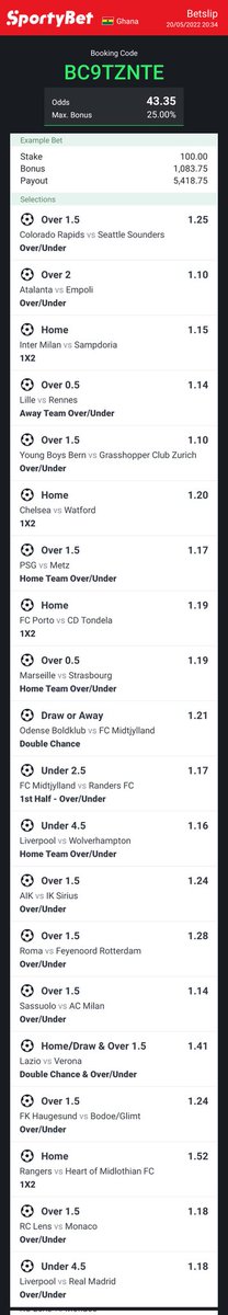 <a href="/GhanamanTips/">Investors Club</a> Edited to 43 odds
BC9TZNTE
sportybet.com/?shareCode=BC9…