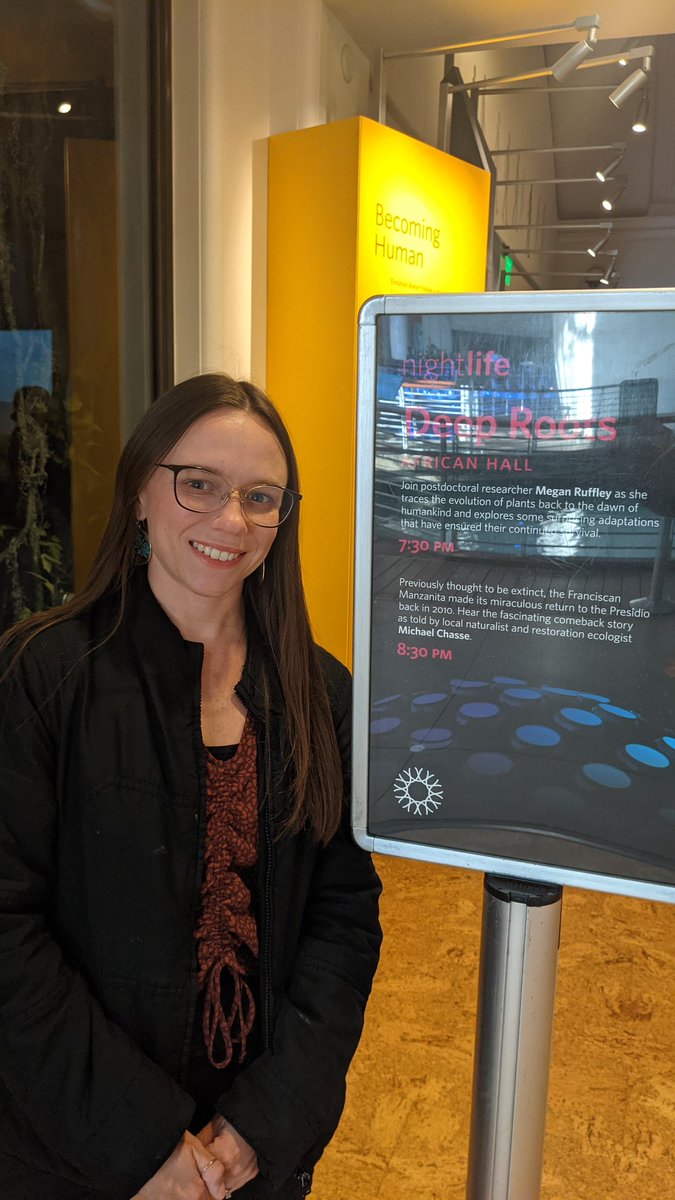 MeganRRuffley's tweet photo. Gave a talk on plant evolution and the challenges they face in the Anthropocene last night at @calacademy. I was so inspired by the audience questions on plants and genomics- thank you to everyone who came out!! https://t.co/MdytEKxSJh