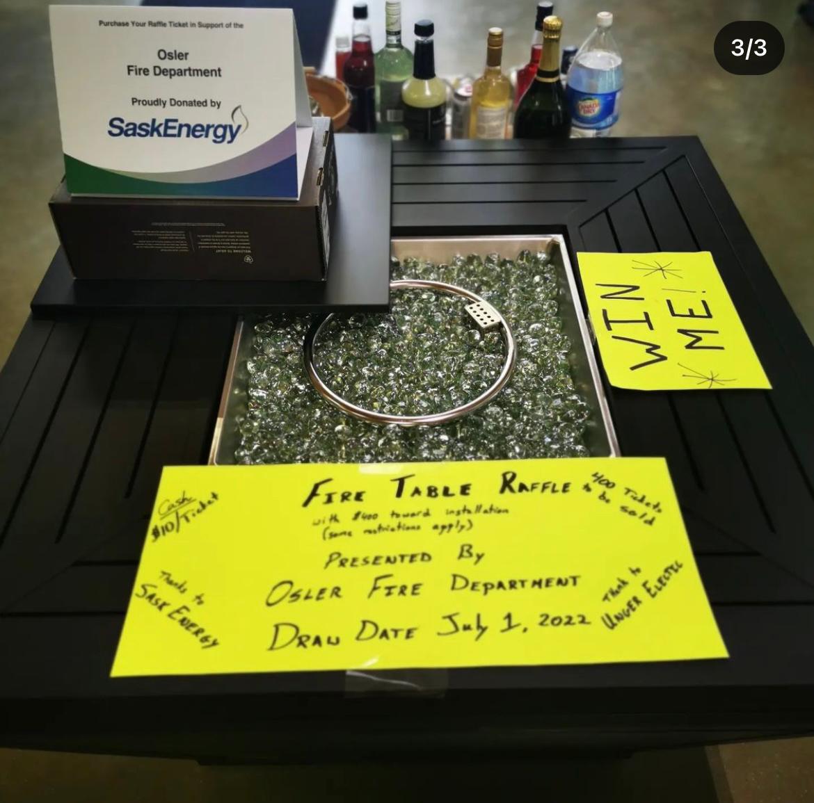 OslerFire's tweet photo. Fire Table fundraiser supplied by #saskenergy is now located at PS Liquor and Market in Osler. https://t.co/L1GS8K3QkK