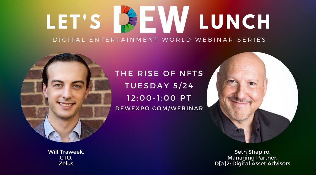 Zelus talks NFT Production and Web3 Infrastructure on the Rise of NFTs on Let's DEW Lunch! Join us next Tuesday the 24th at Noon PT with Will Traweek and Seth Shapiro. Register here: buff.ly/3Mum0yV #LetsDEWLunch #nfts #web3