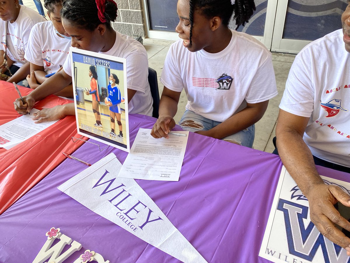 Congratulations to our volleyball signees Ashley Damijo ( Oklahoma Panhandle University) and Maya Damijo (Wiley College) it has been an honor to coach such young ladies! Love you ladies! <a href="/BHS_Broncos/">George Bush High School</a> <a href="/FBISDAthletics/">Fort Bend ISD Athletics</a> <a href="/FortBendISD/">Fort Bend ISD</a> <a href="/LadyBTBA/">Fort Bend Lady Broncos Track</a>