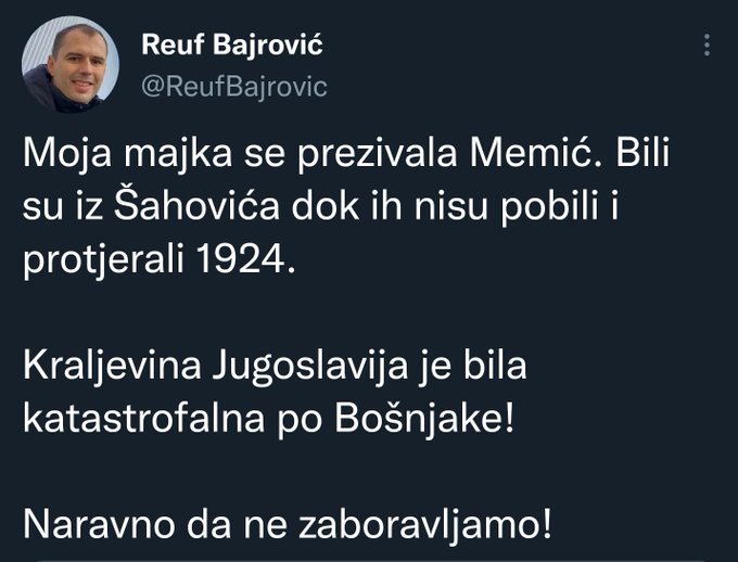 Bodljikava's tweet photo. Moja baba je iz Šehovića, koji se od kraja II svetskog rata zovu Tomaševo.
Moja baba je izgleda ubila Reufovu babu, pa je Reuf nastao iz zrna graška.🙄 https://t.co/qvHd7LPTUW