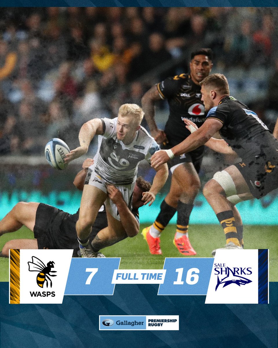 premrugby's tweet photo. ๐ฆ @SaleSharksRugbyย secure the win in Coventry after a tightly fought encounter ๐
#GallagherPrem reaction on our live blog โก๏ธ https://t.co/NK926X9Kgj #WASvSAL https://t.co/Wru3zAaUPo