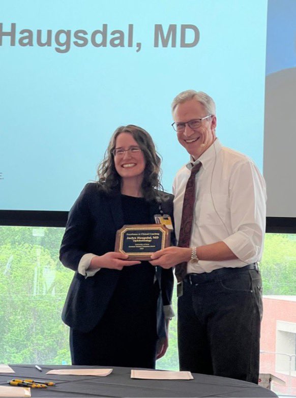 BIG hospital awards today: GME clinical/surgical coach award <a href="/jaci_marie/">Jaclyn Haugsdal</a>  and the 2022 Leadership Impact Award recipient <a href="/cataractsurgery/">thomas oetting</a> - fortunate to be with these two at <a href="/uiowaeye/">UIowa Eye</a> 📸: Ryan Diel