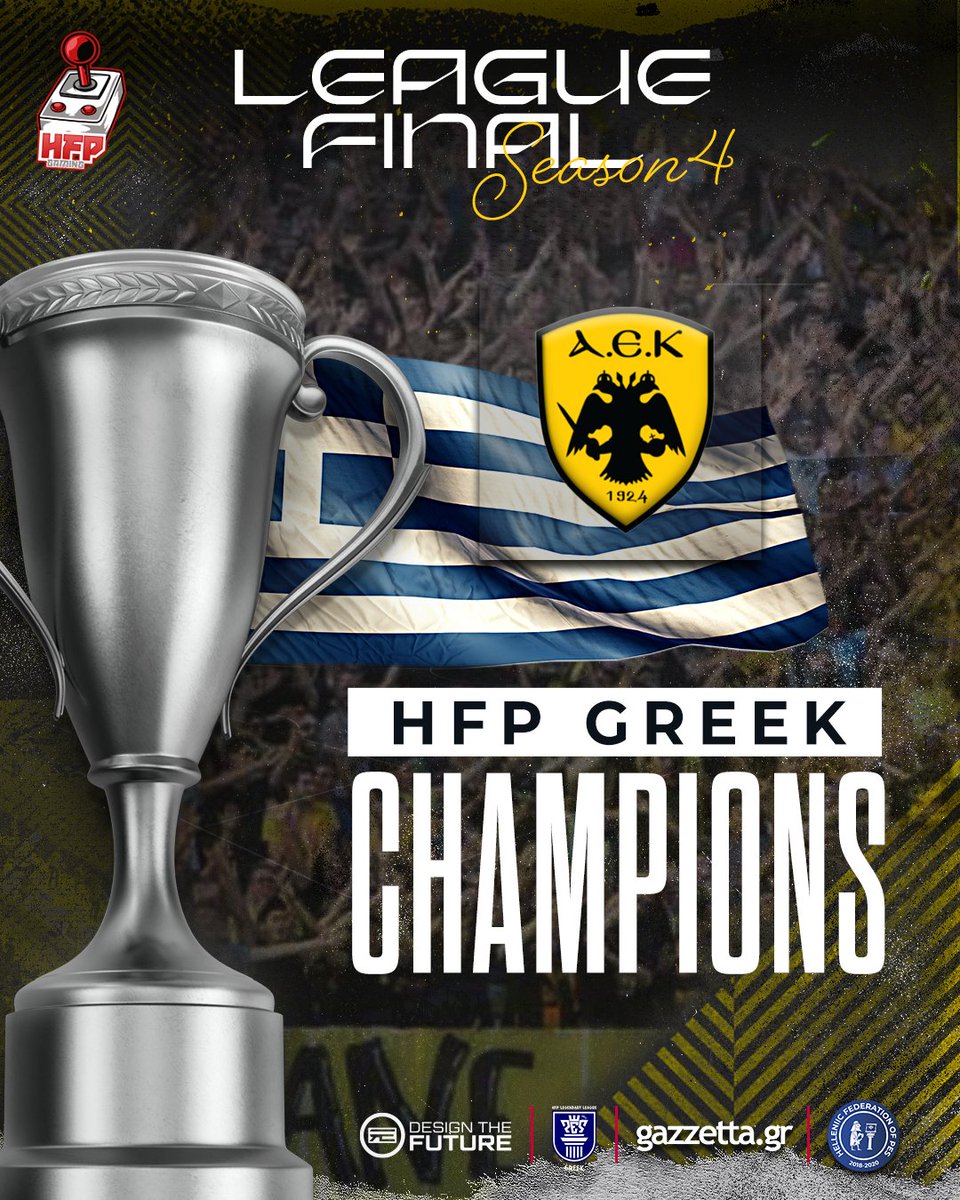 Hellenic_Pes's tweet photo. 🏆 AEK Athletic Club  - 𝐇𝐅𝐏 𝐇𝐞𝐥𝐥𝐞𝐧𝐢𝐜 𝐋𝐞𝐚𝐠𝐮𝐞 𝐇𝐨𝐥𝐝𝐞𝐫𝐬

🦅 AEK Athens won the Legendary Hellenic League of the fourth season, with the final score 2-1 (Best of three). The third match was decided on penalties. https://t.co/8ZQDKkRZOV