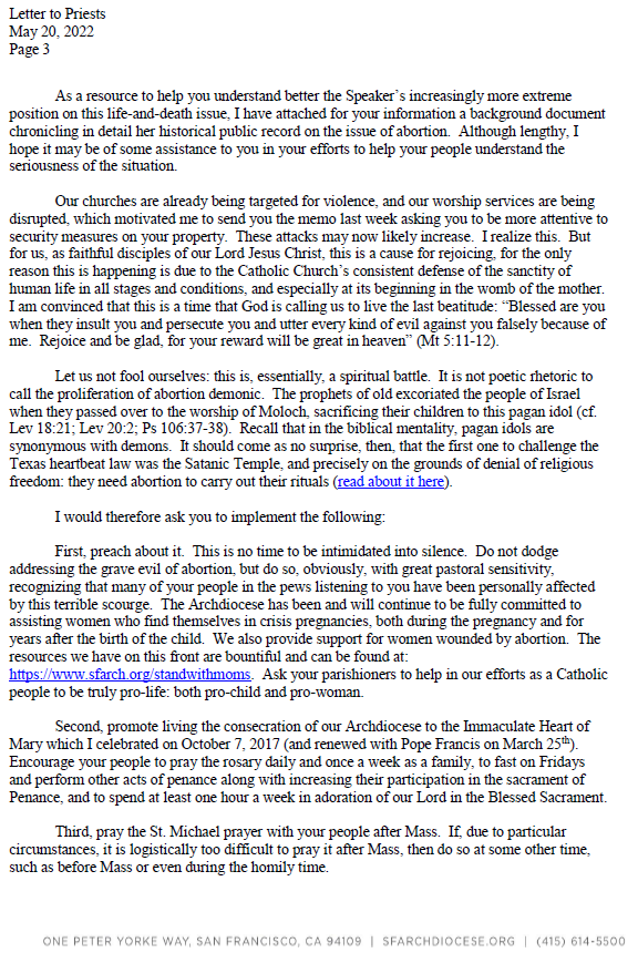 mikedebonis's tweet photo. >@ArchCordileone letter to his priests today lays out timeline, says he is not "weaponizing" communion: "I have been very clear all along, in both my words and my actions, that my motive is pastoral, not political." https://t.co/shUn2TLXvp