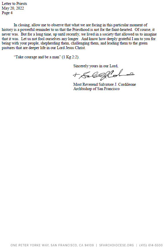 mikedebonis's tweet photo. >@ArchCordileone letter to his priests today lays out timeline, says he is not "weaponizing" communion: "I have been very clear all along, in both my words and my actions, that my motive is pastoral, not political." https://t.co/shUn2TLXvp