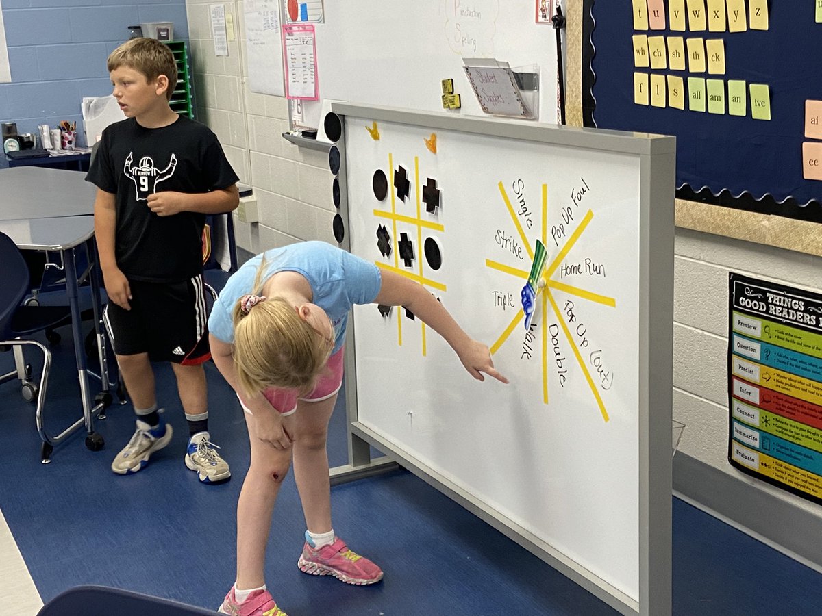 MrsMarshallB22's tweet photo. Our third grade reading club classroom was transformed into a baseball stadium. Our awesome students answered comprehension questions and spelled words to advance bases!  So fun!  #ewpride https://t.co/uUGcqWel1C