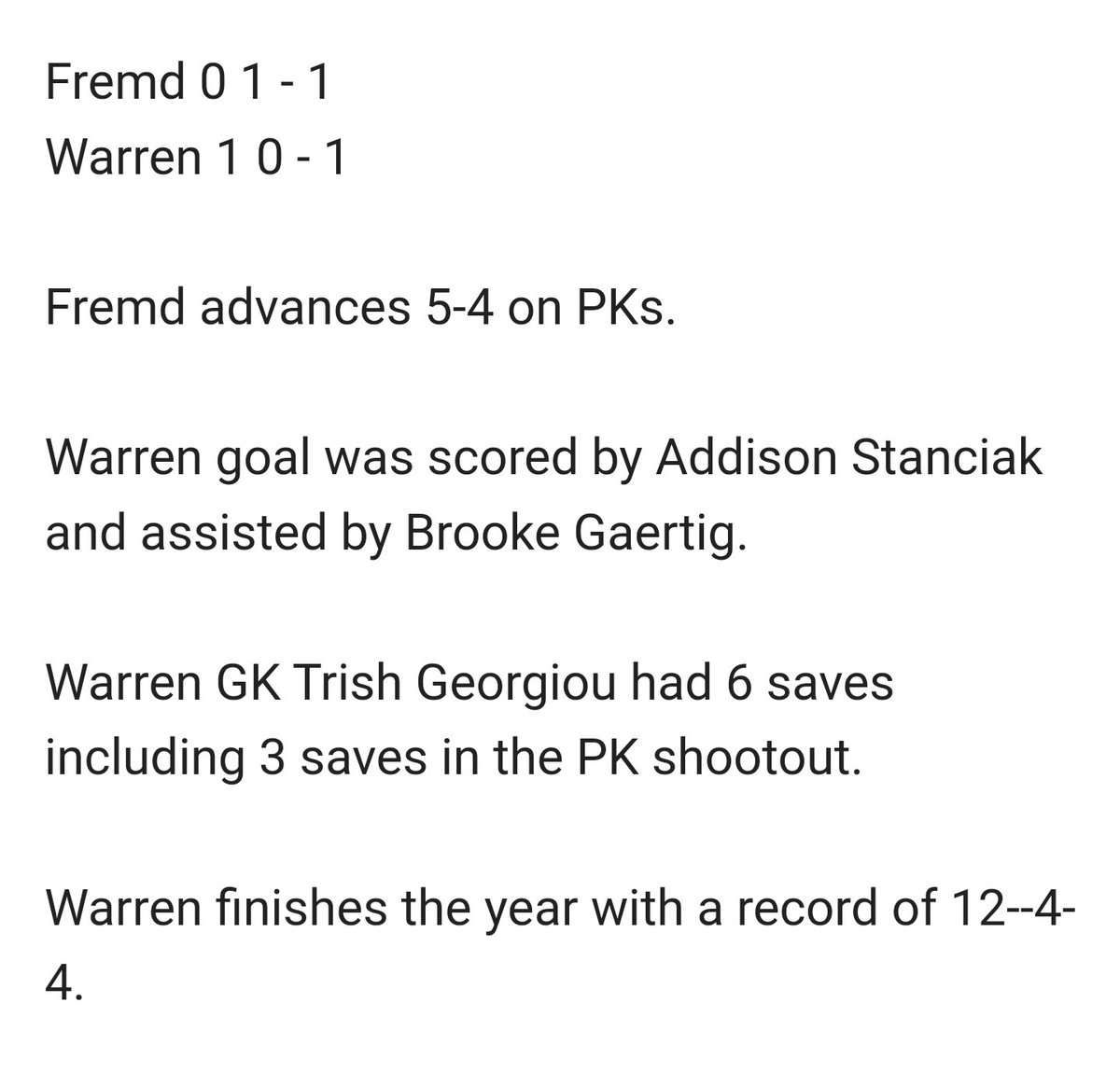 Congrats to Fremd for battling all night. Best of luck going forward 

Seniors, thank you so much for putting your ❤️ &amp; soul into this team. We have endured so much as a group this spring. The imprint that this Senior class has made will be seen for several years. #WEAREWARREN
