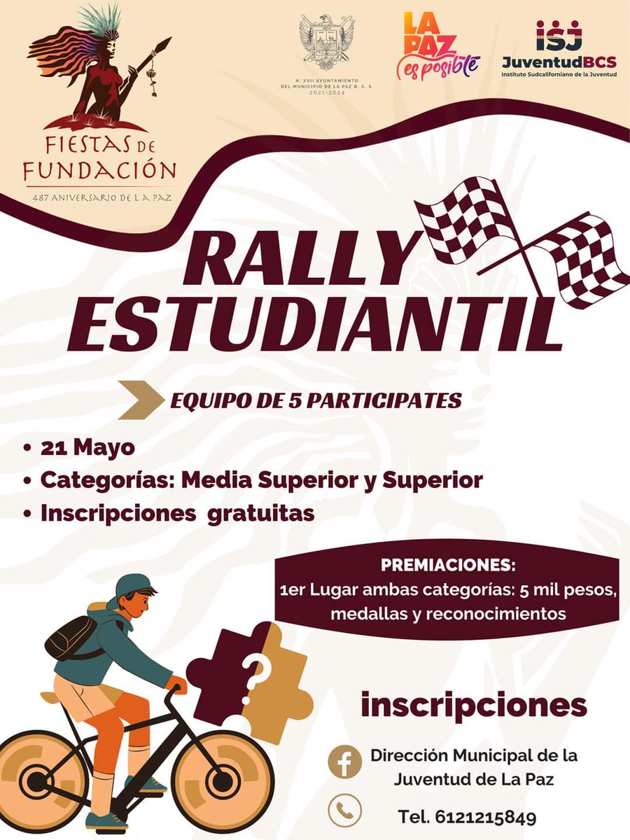 isjuventudbcs's tweet photo. Te invitamos a esta divertida actividad que tendremos en el Malecón de La Paz, en el marco del Día del Estudiante 🙋🏻‍♀️🎉

Te esperamos este sábado de 8am a 11am ✅

#ConLaJuventudEsPosible #LaJuventudNosUne 🙋‍♀️🙋‍♂️ https://t.co/MtZSjIXWs3