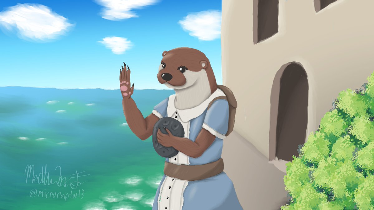 Microraptor13's tweet photo. I'm helping my friend playtest some material for #dnd5e including playable otter people. This is Vidra, a bard who plays the handpan who grew up in a fantasy version of Sicily.

#art #ArtistOnTwitter #DnDcharacter https://t.co/BYVGL5PH0L