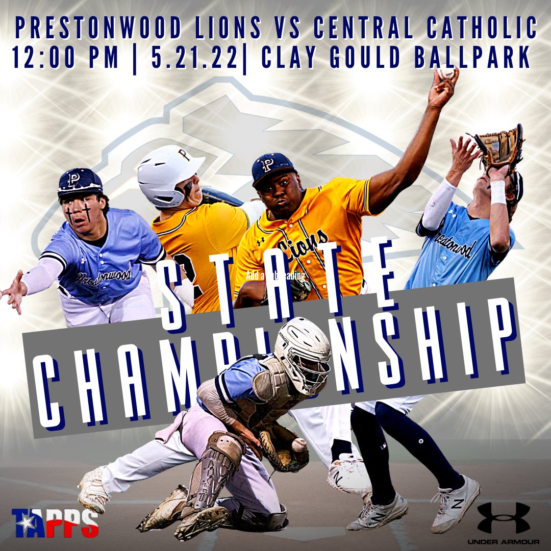 Don’t miss tomorrow’s STATE CHAMPIONSHIP baseball game! 

The Lions will take on San Antonio Central Catholic in the TAPPS DIV 1 state championship at 12:00 PM, UTA’s Clay Gould Ballpark