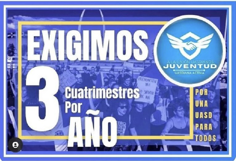 RomyJerez12's tweet photo. Los estudiantes necesitamos avanzar…       #Yoquieromis3cuatrimestresUASD
@luisabinader 
@EmmaRectora18 
@MESCYTRD 
@raquelarbaje 
@UniversidadUASD @UASDRecintoSFM 
@uasdsantiago1
@UASDFCS @NTelemicro5 @SIN24Horas https://t.co/O23DXLGFN5