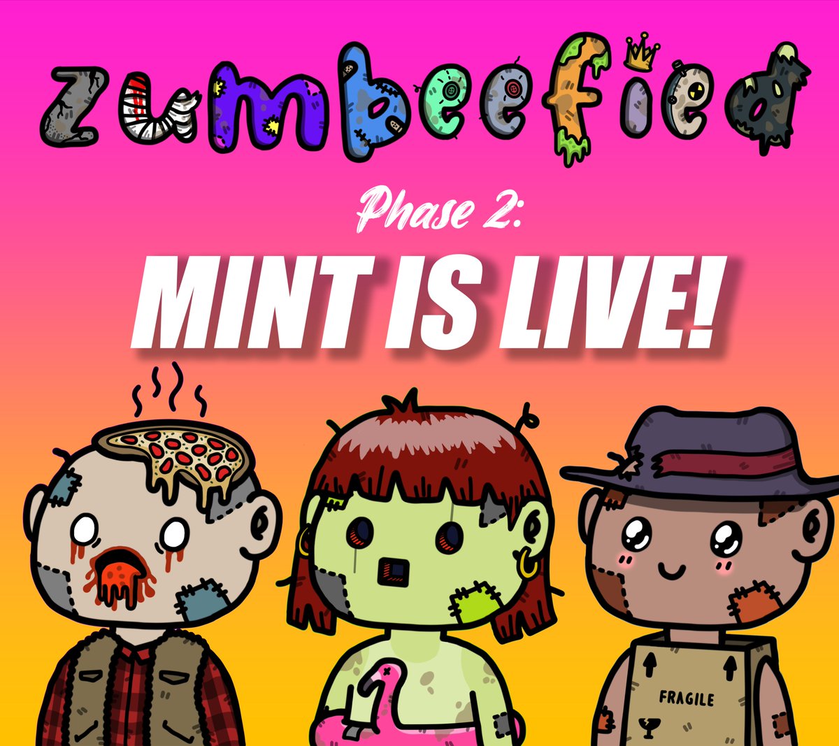 It's finally time! Another Zumbee horde is invading the wasteland! Don't worry, (most) are friendly! 🧟😚

🚨 Phase 2 is now LIVE! 🚨

opensea.io/collection/zum…

#artist #digitalart #digitaldrawing #eth #NFT  #nftart #nftcollector #nftcommunity #nftartist #NFTdrop  #opensea