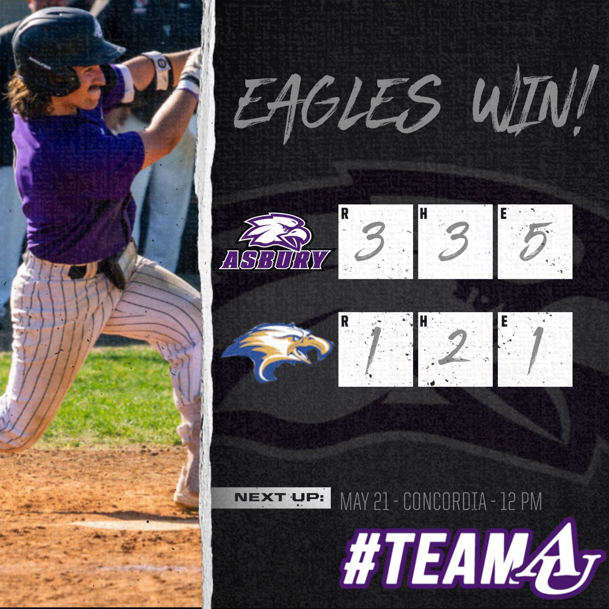 On to the next one💪. <a href="/AsburyBaseball/">Asbury U. Baseball</a> will face Concordia Ann Arbor tomorrow at 12 pm. 

#TeamAU
