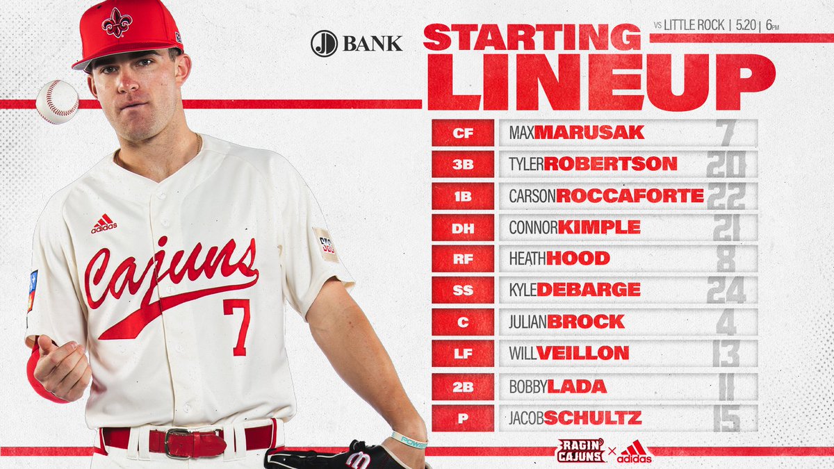RaginCajunsBSB's tweet photo. The lineup is in ⤵️

🆚 Little Rock
⏰ 6 pm
🏟 #TheTigue 
📺 https://t.co/uSQTJs8lZV
📻 https://t.co/oWTwUEMMNR
📊 https://t.co/mOHvrOqwIC

#GeauxCajuns ⚜️ https://t.co/WKmFWNXDwt