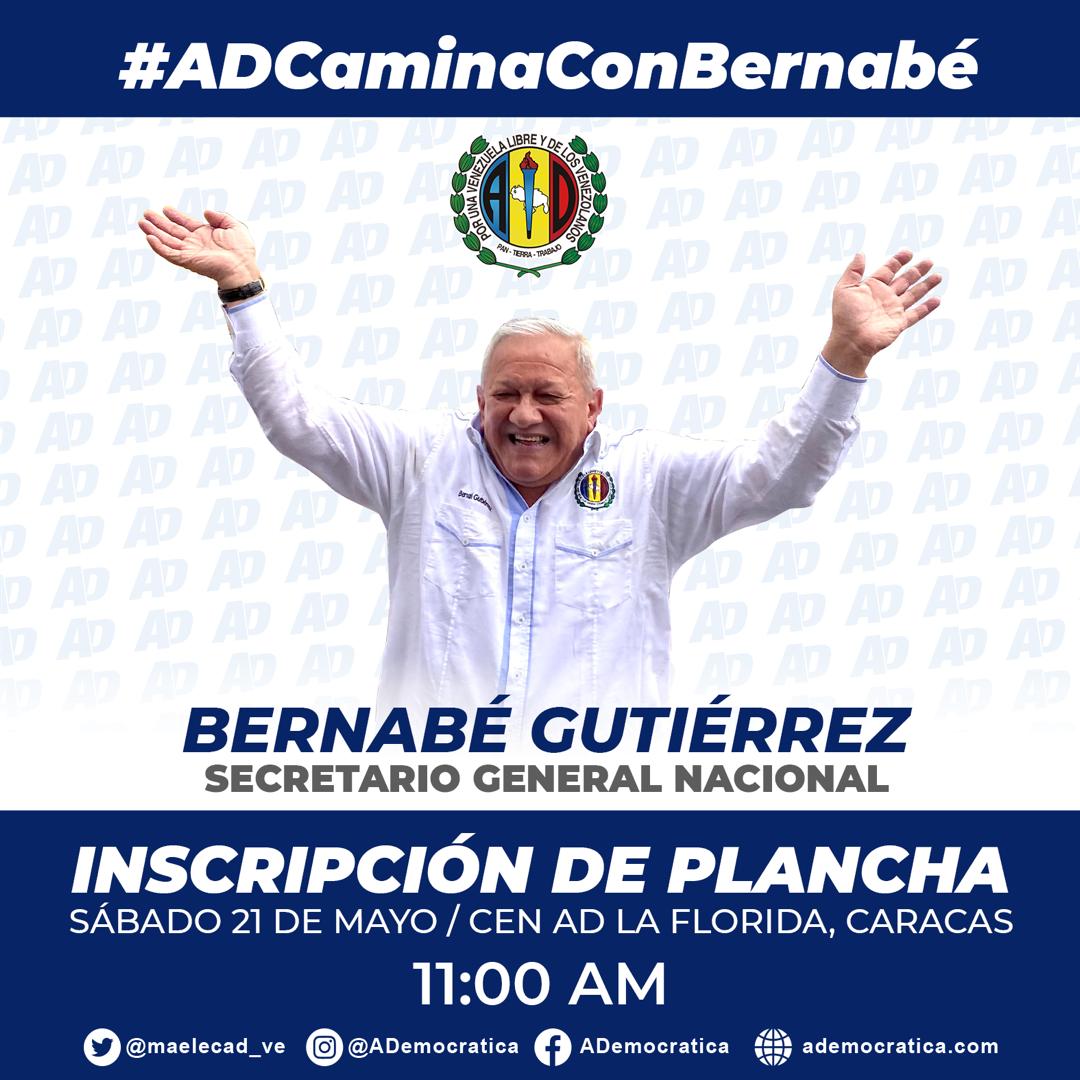 #21Mayo: Inscripción de Planchas
#ADcaminaConBernabe!!!                                                    Seguimos en la Ruta Electoral, para #EleccionesInternasAD... #CaminandoHaciaEl2024!!!
                                           💪🇻🇪🏳️💪🇻🇪🏳️💪🇻🇪🏳️