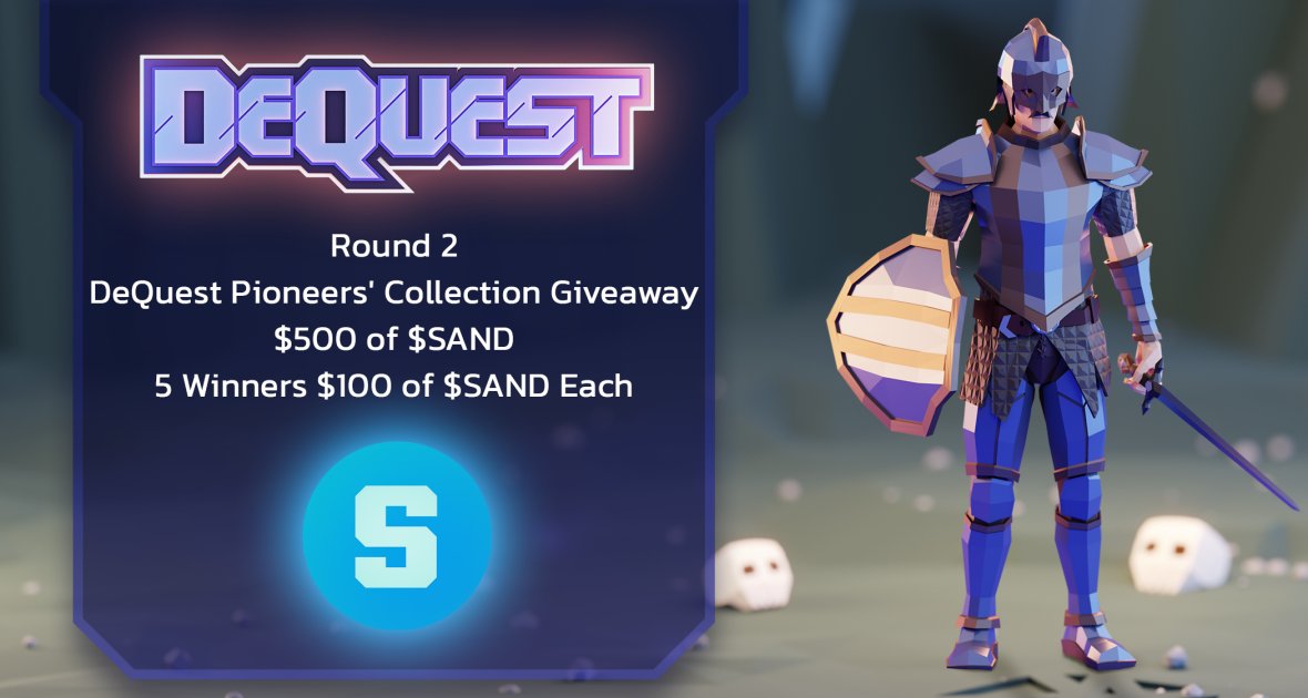 Dequest_io's tweet photo. ⚔️Pioneers' Collection Giveaway Round 2⚔️
🎉$500 of $SAND - 5 Winners🎉
Mint 1 FREE Pioneer Soulbound NFT https://t.co/lvX5bWU31x 👈 Free Mint Page
Like
Retweet
Comment #Dequest and Tag 3 Friends
Join our Discord https://t.co/Qzh4dZhR3d

Winners announced in 24 Hours
#NFTGiveaway https://t.co/FgApVAHD4x