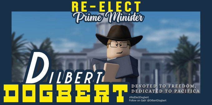UnionofPacifica's tweet photo. First off, we have current Prime Minister Dilbert_Dogbert of the Libertarian-Sovereigntist Party running for re-election https://t.co/A11BHebh3g