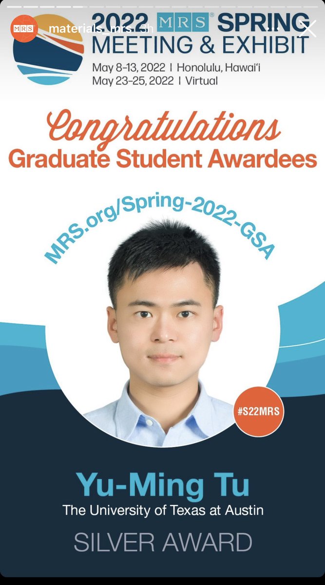 YuMing_Tu's tweet photo. Probably my last award as a graduate student 😅 
Thanks to @MembraneLab for the the nomination and wholehearted support during my Ph.D. career.
Thanks @Materials_MRS for the recognition! #S22MRS https://t.co/1kmI26yBJr