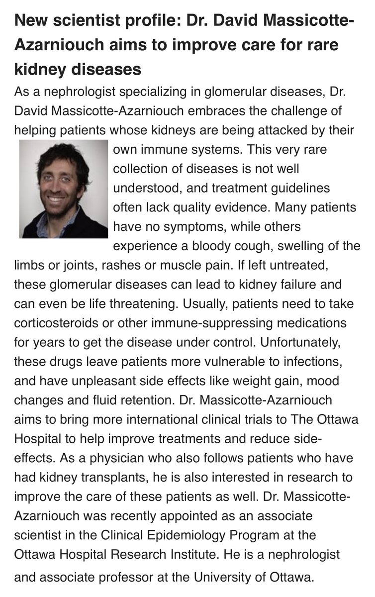 OttawaRenal's tweet photo. Welcome to David Massicotte-Azarniouch to @OttawaHospital @uOttawaMed and @OttMethodsCentr 

He is doing research to improve lives of people living with autoimmune kidney diseases and kidney transplants 

He might one day join @Twitter as well https://t.co/c2IUYrLTHu
