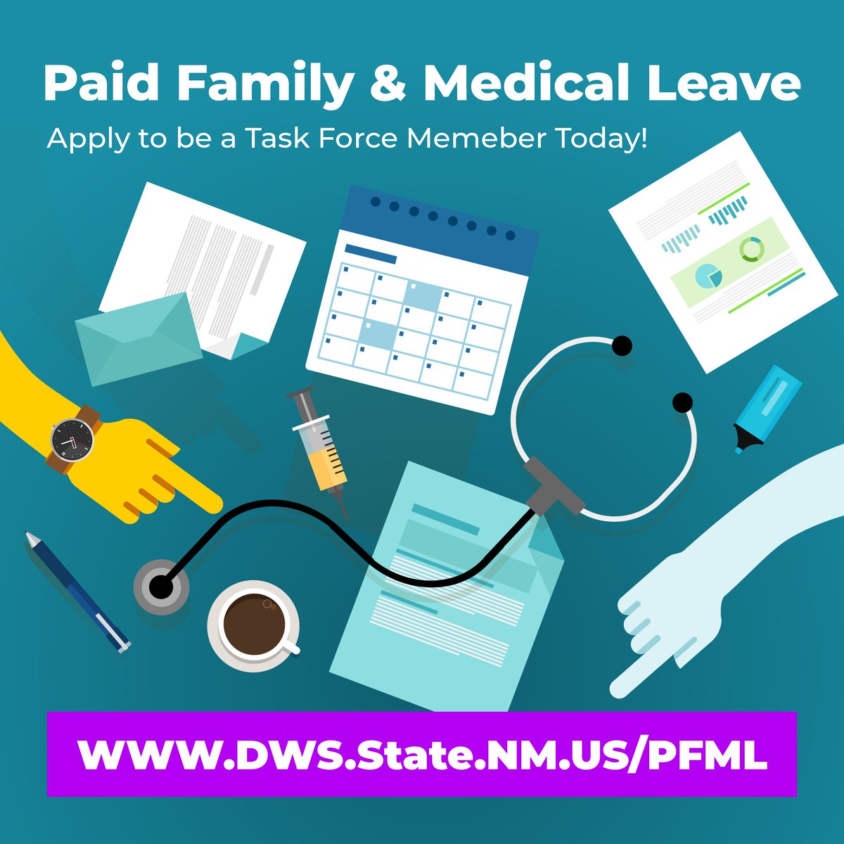 NMDWS's tweet photo. The New Mexico Department of Workforce Solutions is assembling a task force to develop recommendations for the enactment and implementation of a Paid Family &amp; Medical Leave Act, including the establishment and administration of a PFML trust fund administered by the department. https://t.co/leh1C2xRPL