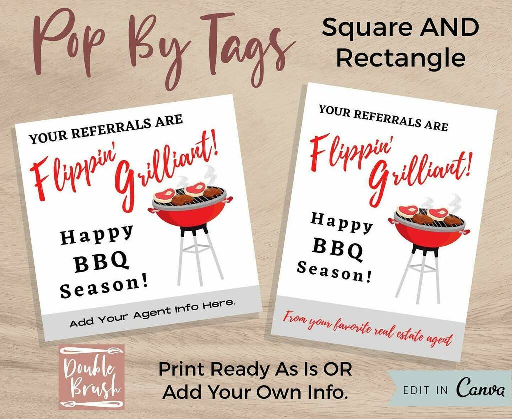 DoubleBrush's tweet photo. Pop by your sphere with a friendly BBQ gift, and top of mind reminder to show that you appreciate them.

Our NEW real estate Pop By tags "Your referrals are Flippin' Grilliant! Happy BBQ Season!", will add just the right light hearted touch to your pop b… https://t.co/JGqNQh9LnG https://t.co/kvPsnwdMZT