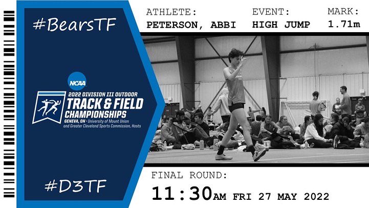 BSU_XC_TF's tweet photo. NATIONALS BOUND!
5 Bears have punched 7 tickets to the 2022 Outdoor Track
& Field National Championship in Geneva, Ohio!
Corey Stalters-Javelin
Matt Lighten- 100m & 200m
Jayci Andrews- 100H & 400H
Abbi Peterson- High Jump
Serenity Sands- High Jump
#BearsTF #BusinessTrip https://t.co/9Uetd5adcR