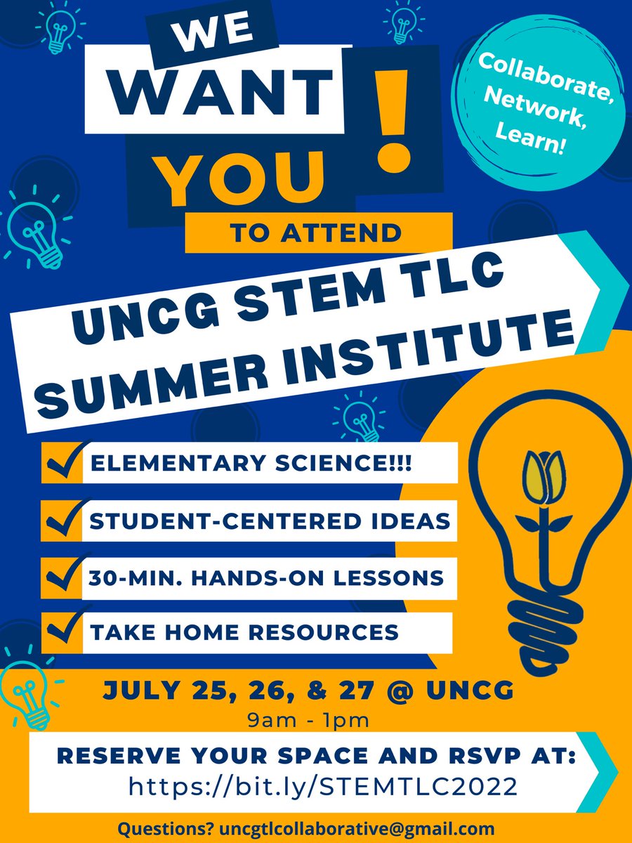 NC teachers, are you looking for a great professional learning opportunity this summer focused on doable, phenomenon-driven units for your elementary classroom? Join us for the STEM TLC 2022 Summer Institute, July 25-27 at UNCG! RSVP at bit.ly/STEMTLC2022