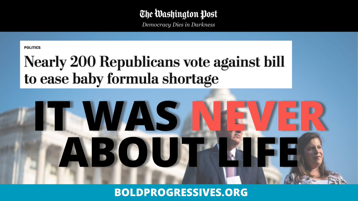 BoldProgressive's tweet photo. 192 Republicans just voted NO on $28 million for baby formula shortage. 

IT WAS NEVER ABOUT LIFE https://t.co/rhWZMelYrs