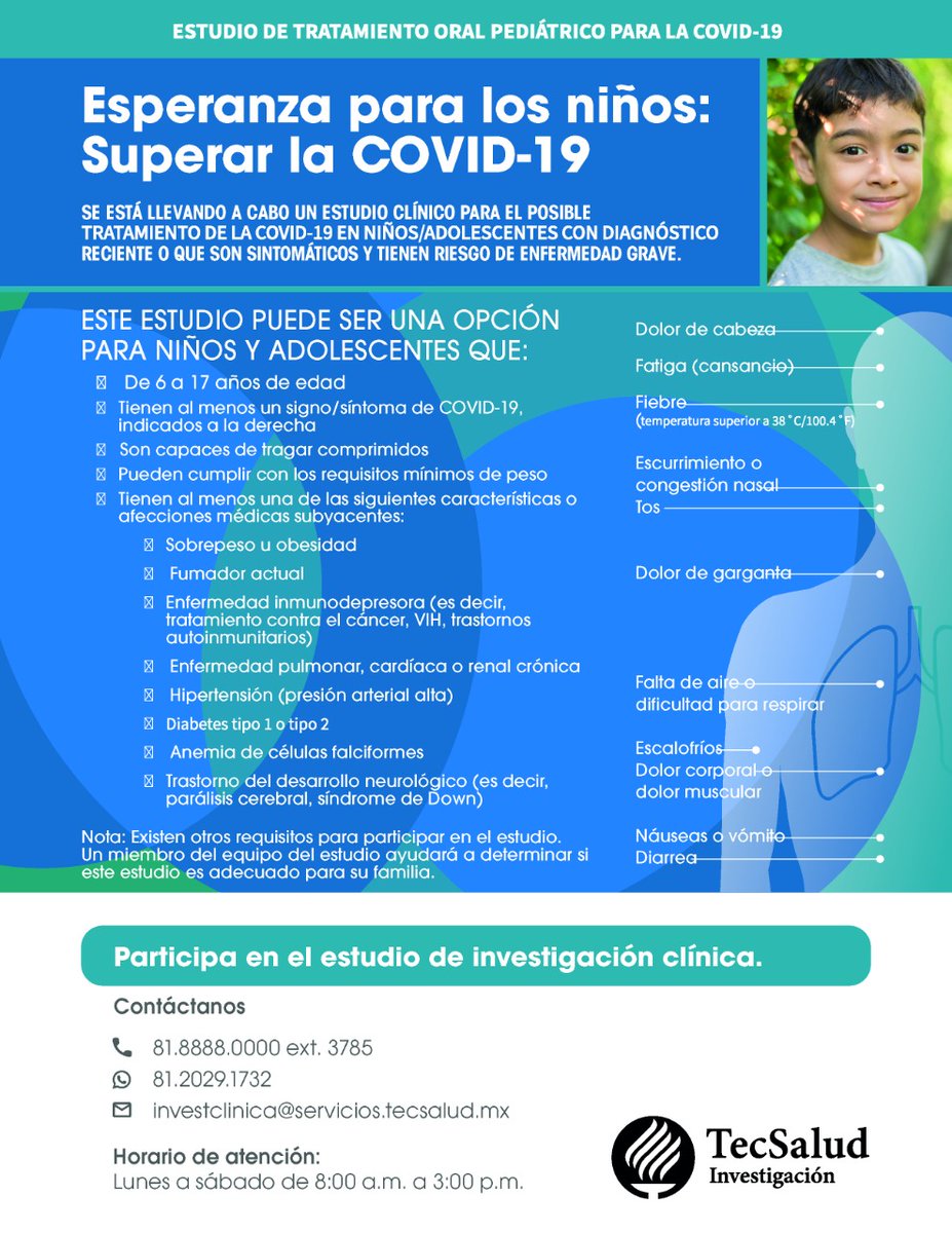 resendez_michel's tweet photo. Buscando opciones versus COVID-19, estamos conduciendo un estudio con antiviral (nirmetralvir) para adolescentes en @TecSaludMX.

Comparte de favor. https://t.co/ThRym8UyX9