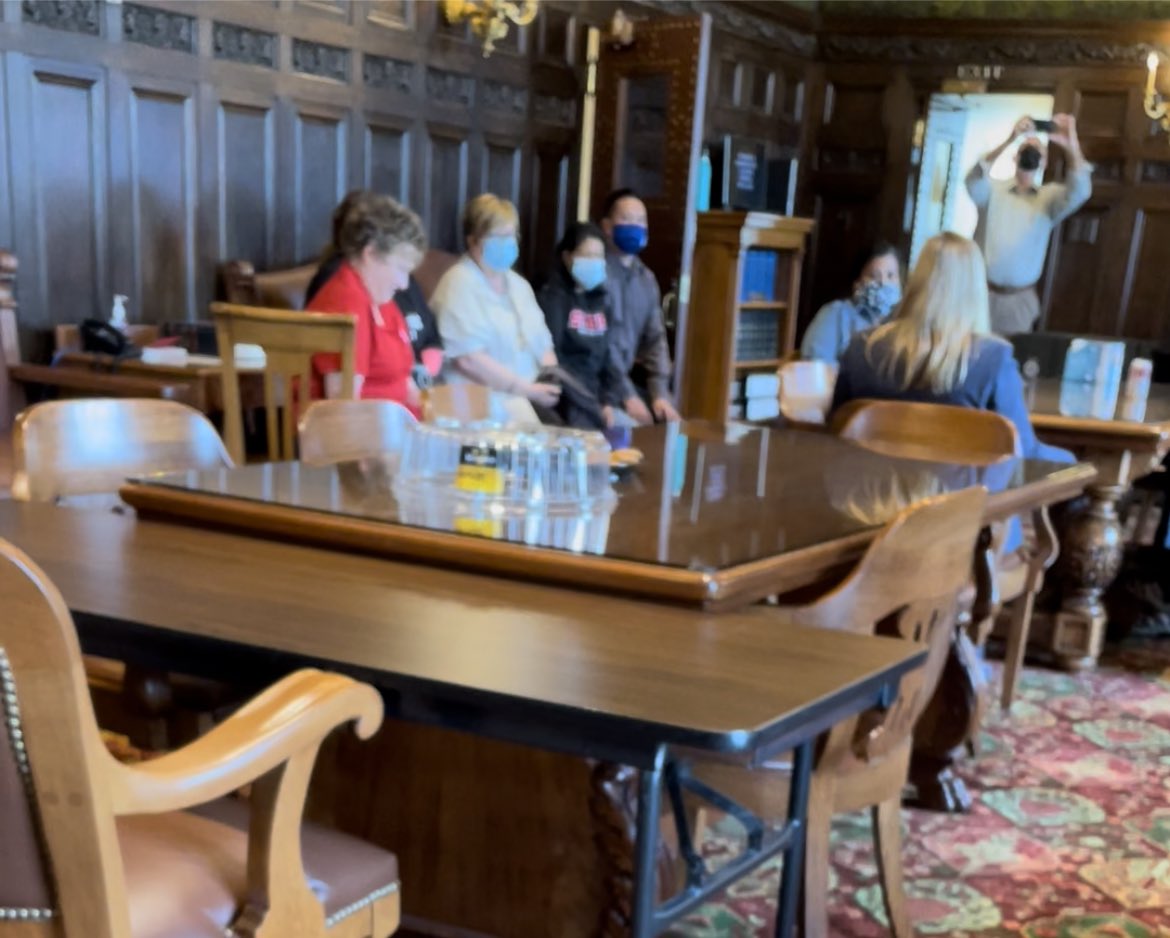 RepMaryFranson's tweet photo. Union Boss of Education Minnesota @DeniseSpecht in the House Retirement room — I can’t imagine what is being discussed with DFL Leadership 🙄 https://t.co/HZlI74g3rs