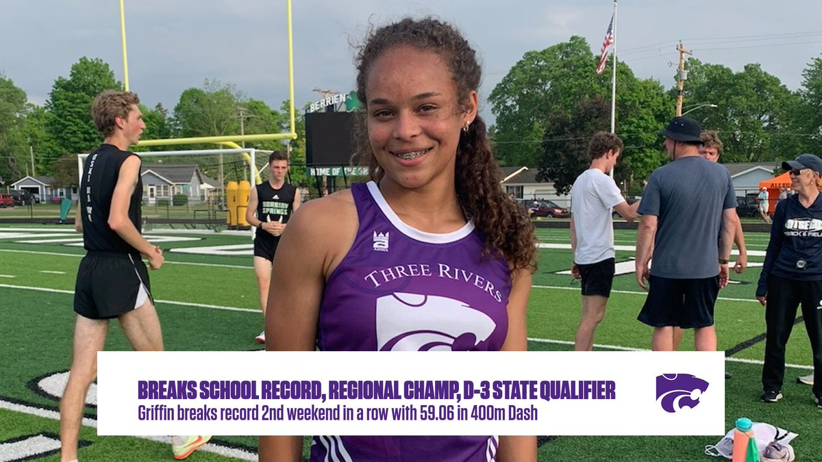 trhswildcats's tweet photo. 🏃‍♀️GIRLS TRACK &amp; FIELD: Griffin breaks school record again in 400m Dash, Regional Champion and State Qualifier in D-2 at Regional today in Berrien Springs... https://t.co/Gg68dJX7kw