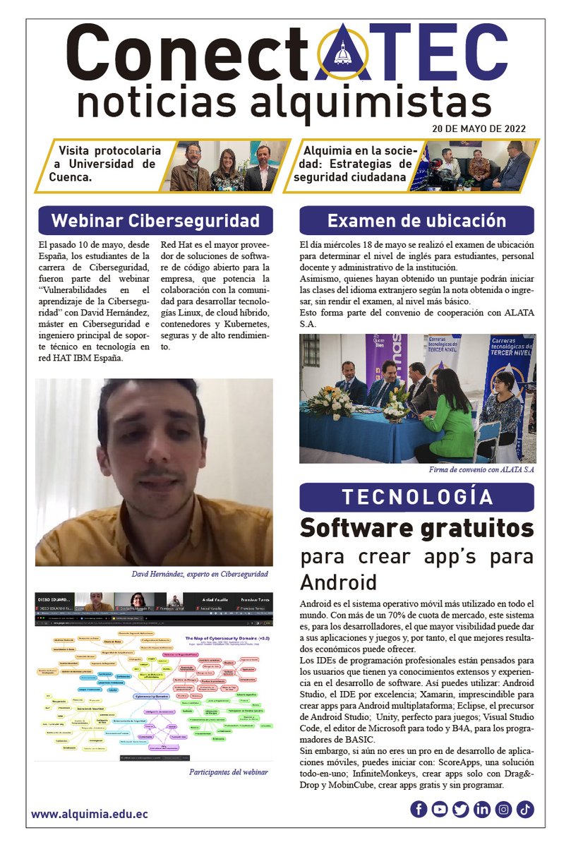 AlquimiaInstit1's tweet photo. 👉 #CONECTAtec con nosotros 😎
📍 Hemos hecho una recopilación de los sucesos más importantes en esta quincena dentro de las instalaciones del Instituto y fuera de ella.
📞 099 149 2399
🏪 Av. 12 de Abril 2-59 y Paucarbamba https://t.co/uUauIqxAVk