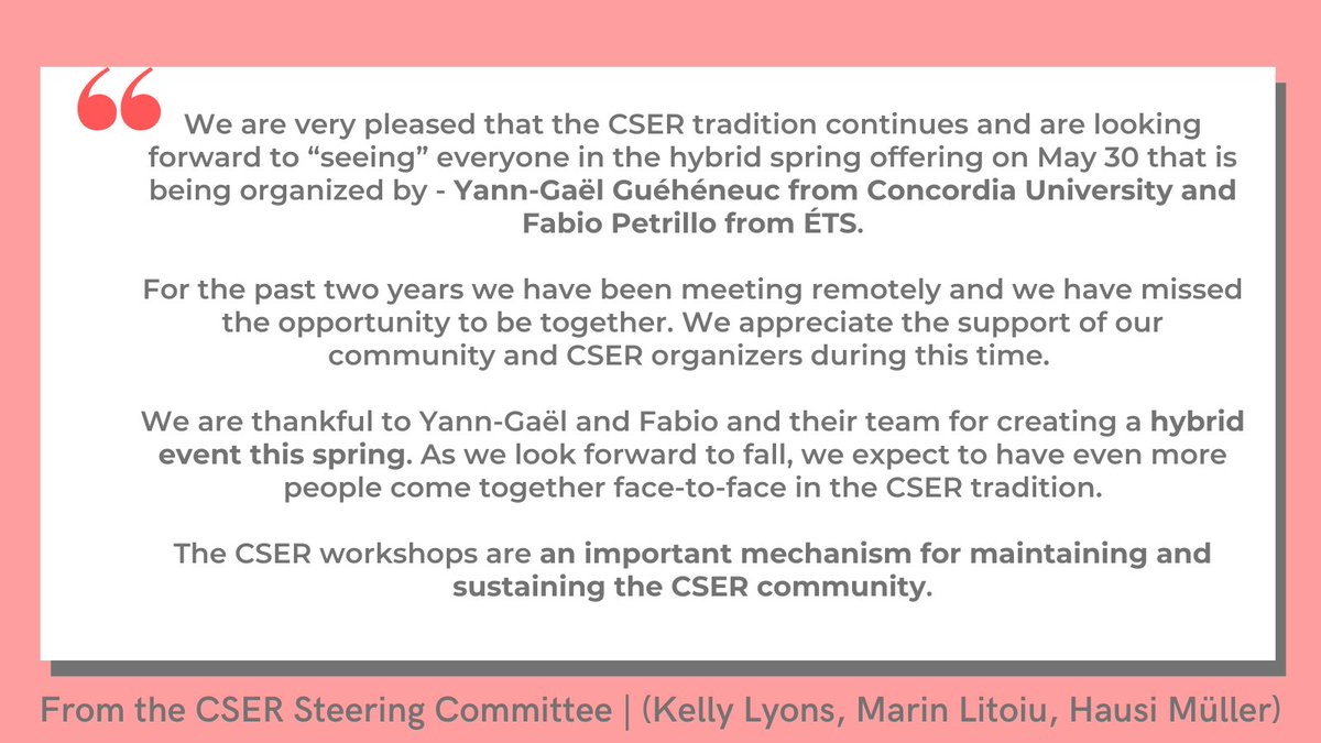 Dear Members of the CSER Community,