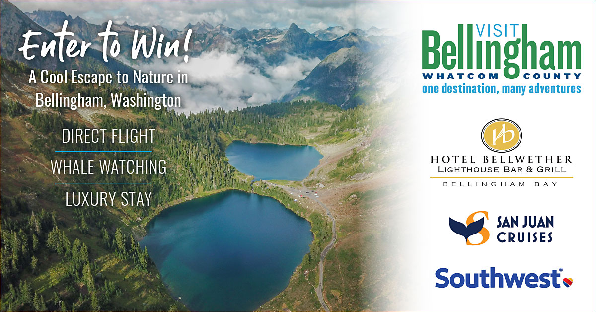 ⛰️ Enter to win a trip for 2 from #Vegas to Bellingham, WA! ⛰️ 
Prize package includes:
🌊 2-night stay at <a href="/HotelBellwether/">Hotel Bellwether</a>
🐳 Whale watching tour from <a href="/sanjuancruises/">San Juan Cruises</a>
✈️ Flight for two from on Southwest Airlines from LAS to BLI
bit.ly/3a32L1a
#BellinghamExperience