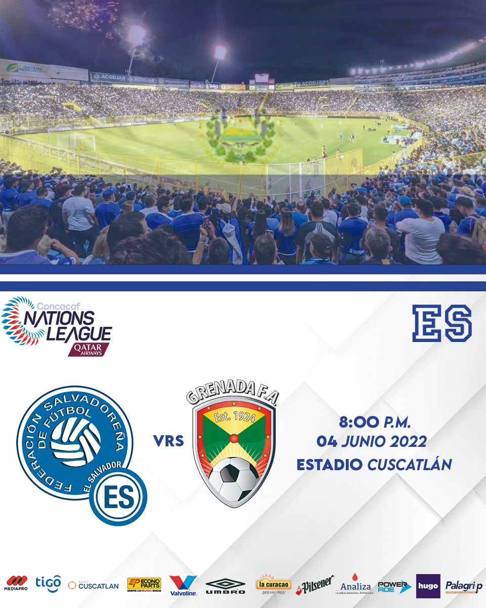 fesfut_sv's tweet photo. 🇸🇻l Nuestra Selección Nacional Mayor debutará en @CNationsLeague ante @GFAGrenada
🏟️ @ecuscatlan
🗓️ 04.06.2022
🕗 8:00 P.M
#ElSalvador🇸🇻 #CNL #AzulyBlanco #LaSelectaMayor👊🏻 https://t.co/nSjH9A0G3P